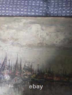 Old oil on wood canvas painting of a Dutch marine landscape by a renowned painter