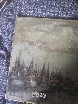 Old oil on wood canvas painting of a Dutch marine landscape by a renowned painter