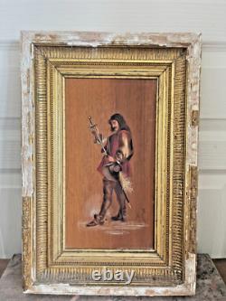 Old oil on wood panel, framed, signed musketeer, 19th century