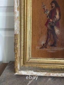 Old oil on wood panel, framed, signed musketeer, 19th century
