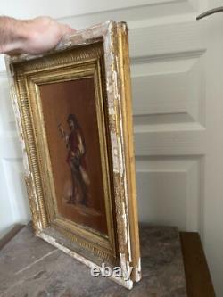Old oil on wood panel, framed, signed musketeer, 19th century