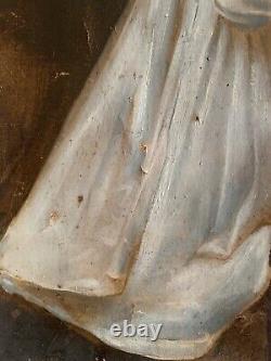 Old oil painting 18th 19th century portrait of a woman receiving communion Wooden key frame