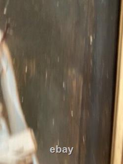 Old oil painting 18th 19th century portrait of a woman receiving communion Wooden key frame