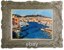 Old oil painting Fauvism Old Port Marseille signed Antoine Ferrari Toncini