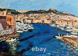 Old oil painting Fauvism Old Port Marseille signed Antoine Ferrari Toncini