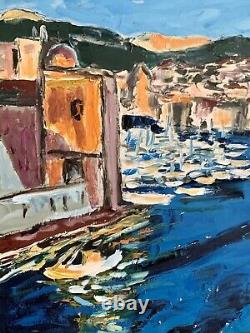 Old oil painting Fauvism Old Port Marseille signed Antoine Ferrari Toncini