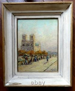 Old oil painting Paris Quays Booksellers Notre Dame Robert Giovani/Frame
