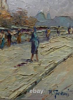 Old oil painting Paris Quays Booksellers Notre Dame Robert Giovani/Frame