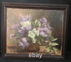 Old oil painting Still Life Lilacs Signed Impressionist 19th Century