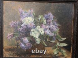 Old oil painting Still Life Lilacs Signed Impressionist 19th Century