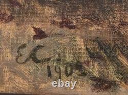 Old oil painting Still Life Lilacs Signed Impressionist 19th Century