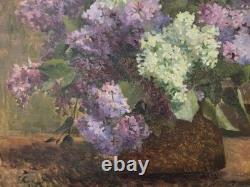 Old oil painting Still Life Lilacs Signed Impressionist 19th Century