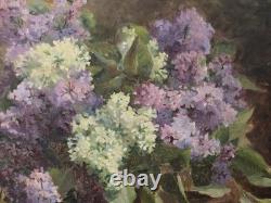 Old oil painting Still Life Lilacs Signed Impressionist 19th Century