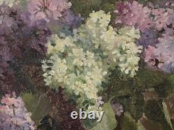 Old oil painting Still Life Lilacs Signed Impressionist 19th Century