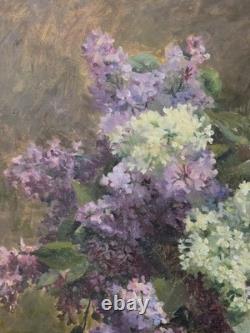 Old oil painting Still Life Lilacs Signed Impressionist 19th Century