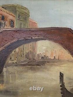 Old oil painting landscape Venice Canal Impressionism F DE LA CASINCA