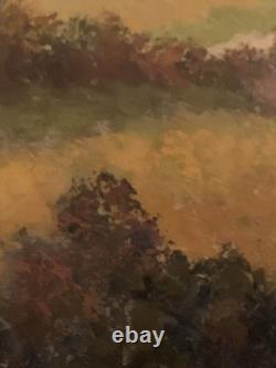 Old oil painting of a Provence landscape with houses and poplar trees, signed Ronald GREG XX