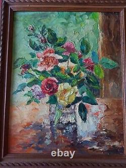Old oil painting of a bouquet of roses XX