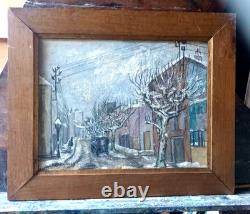 Old oil painting of a snowy street scene, signed (H. Bodin Avon - Bénézit)