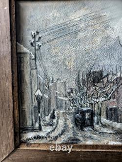 Old oil painting of a snowy street scene, signed (H. Bodin Avon - Bénézit)