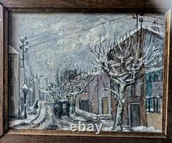 Old oil painting of a snowy street scene, signed (H. Bodin Avon - Bénézit)