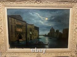 Old oil painting of the Basilica of Santa Maria della Salute, Grand Canal, Venice, Italy