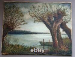 Old oil painting on canvas NIGHTSCAPE / France 19th century