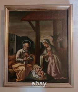 Old oil painting on canvas, Nativity, 17th/18th centuries #D7#