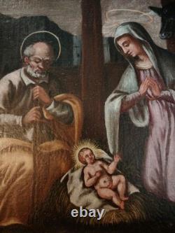 Old oil painting on canvas, Nativity, 17th/18th centuries #D7#
