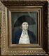 Old Oil Painting On Canvas Portrait Of A Man In A Bicorne Hat Circa 1850