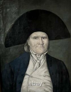Old oil painting on canvas Portrait of a Man in a Bicorne Hat Circa 1850