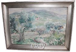 Old oil painting on canvas, Provençal landscape, olive trees, dimensions 73 x 50 cm