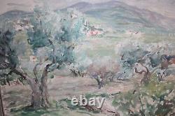 Old oil painting on canvas, Provençal landscape, olive trees, dimensions 73 x 50 cm