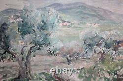 Old oil painting on canvas, Provençal landscape, olive trees, dimensions 73 x 50 cm