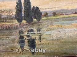 Old oil painting on canvas, The Orne at Putarges by Denis Brunaud, circa 1940