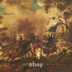 Old oil painting on canvas battle 18th century painting knights horse