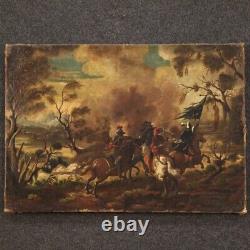 Old oil painting on canvas battle 18th century painting knights horse