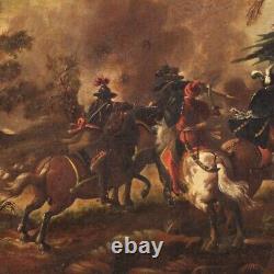 Old oil painting on canvas battle 18th century painting knights horse