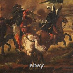 Old oil painting on canvas battle 18th century painting knights horse