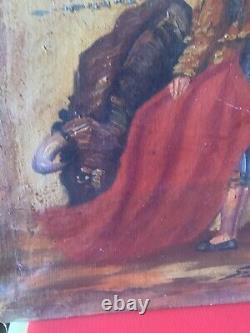 Old oil painting on canvas bullfight scene signed to be identified