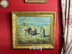 Old oil painting on canvas depicting Millet's The Gleaners