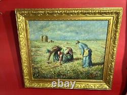 Old oil painting on canvas depicting Millet's The Gleaners