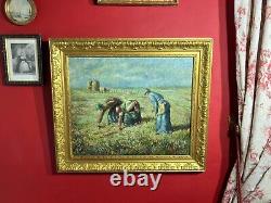 Old oil painting on canvas depicting Millet's The Gleaners