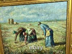 Old oil painting on canvas depicting Millet's The Gleaners