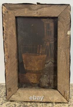 Old oil painting on canvas depicting a shipyard in Cotentin, Normandy