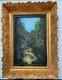 Old Oil Painting On Canvas, Forest, River, 22x14 Cm