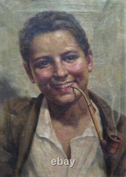 Old oil painting on canvas from the late 19th to early 20th century signed
