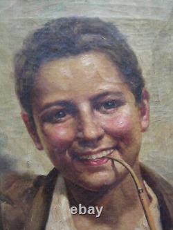 Old oil painting on canvas from the late 19th to early 20th century signed