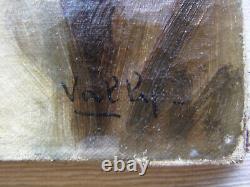 Old oil painting on canvas from the late 19th to early 20th century signed