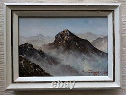 Old oil painting on canvas landscape mountains Japanese painting 19th century signed